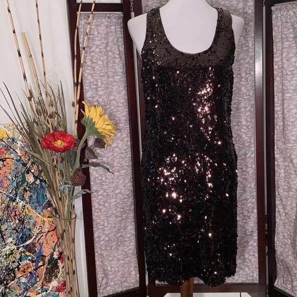 Vince coffee/chocolate brown sleeveless sequined party dress. - Picture 3 of 15